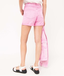 Short en jean femme coloré à taille haute et revers